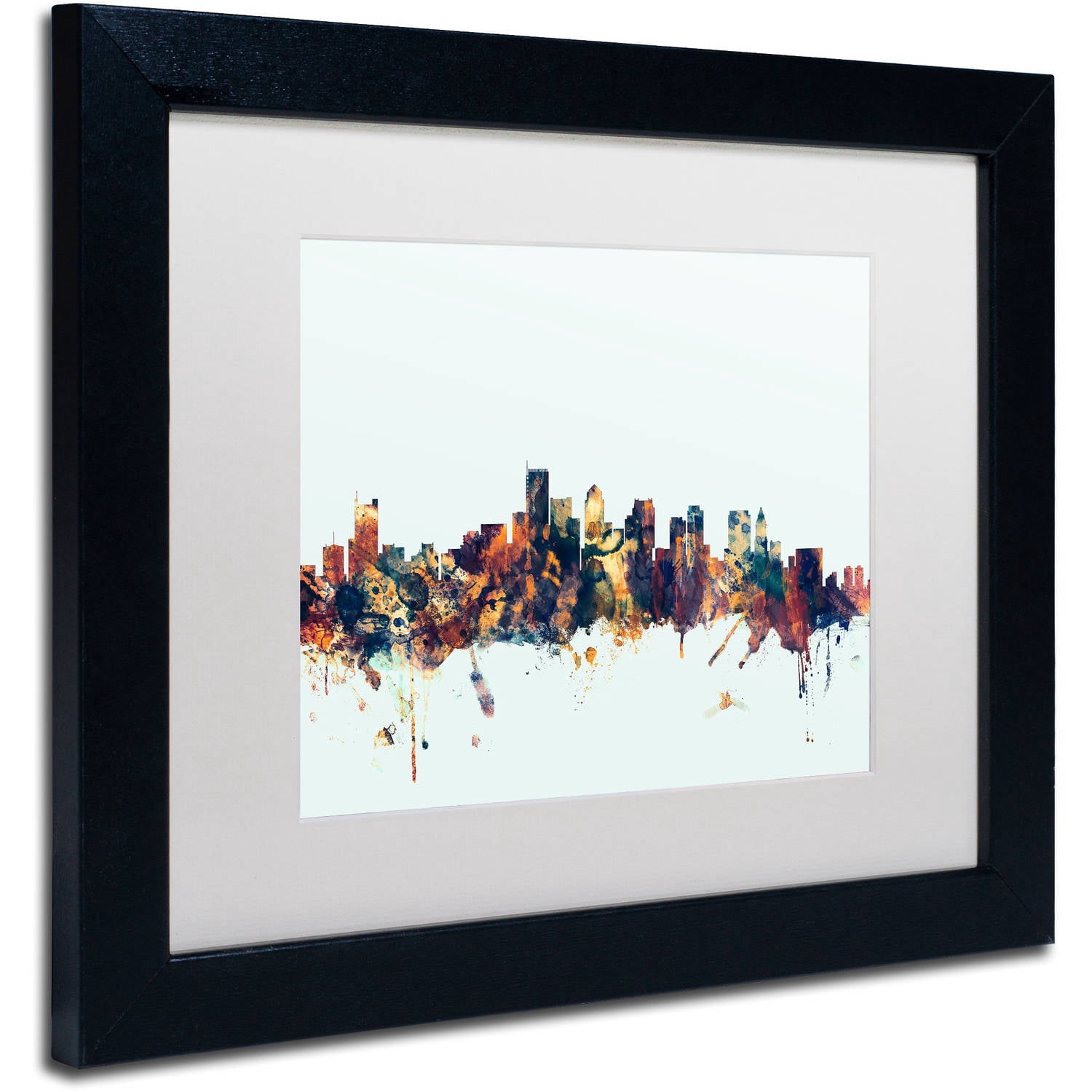 Trademark Fine Art "Boston MA Skyline Blue" Canvas Art by Michael Tompsett, White Matte, Black Frame