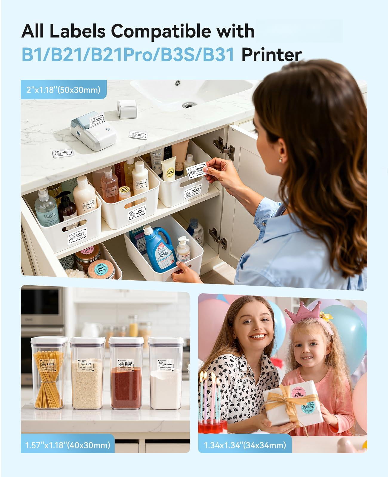 B1 Label Maker Machine  Thermal Printer Easy To Use For Office Home Business Came With 3 Roll Labels(light Blue)