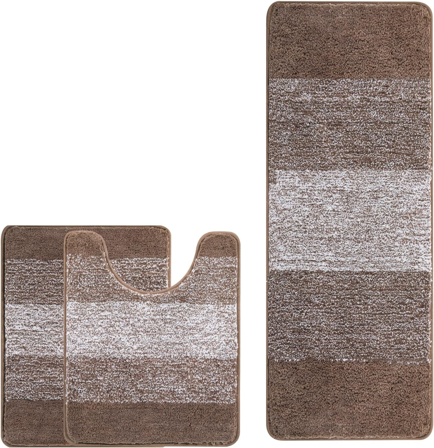 Bathroom Rugs, Yamaziot Bath Mat Set 3, Absorbent Microfiber Bath Rug, Non-Slip Shaggy Ultra Soft Bathroom Runner with U Shaped Contour Toilet Mat for Tub Front, Shower Floor, Door Front Inside