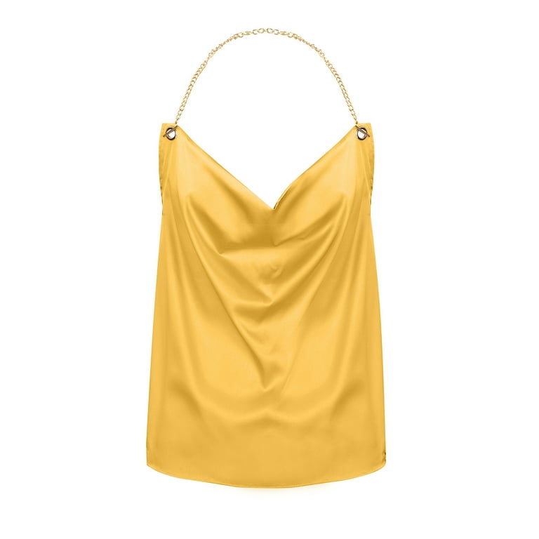 Ernkv Clearance Women's Loose Camisole Solid Retro Cami Tops Sleeveless V  Neck Vest Satin Elegant Gold Chain Fit Beach Blouses Fashion Summer Pink M