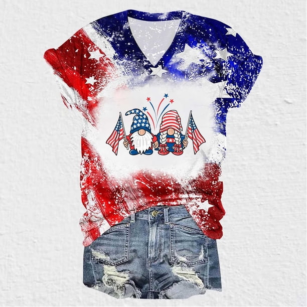 Fiudx Ofertas de La Semana Blusas Informales de Manga Corta con Cuello En V y Estampado a La Moda para Mujer
