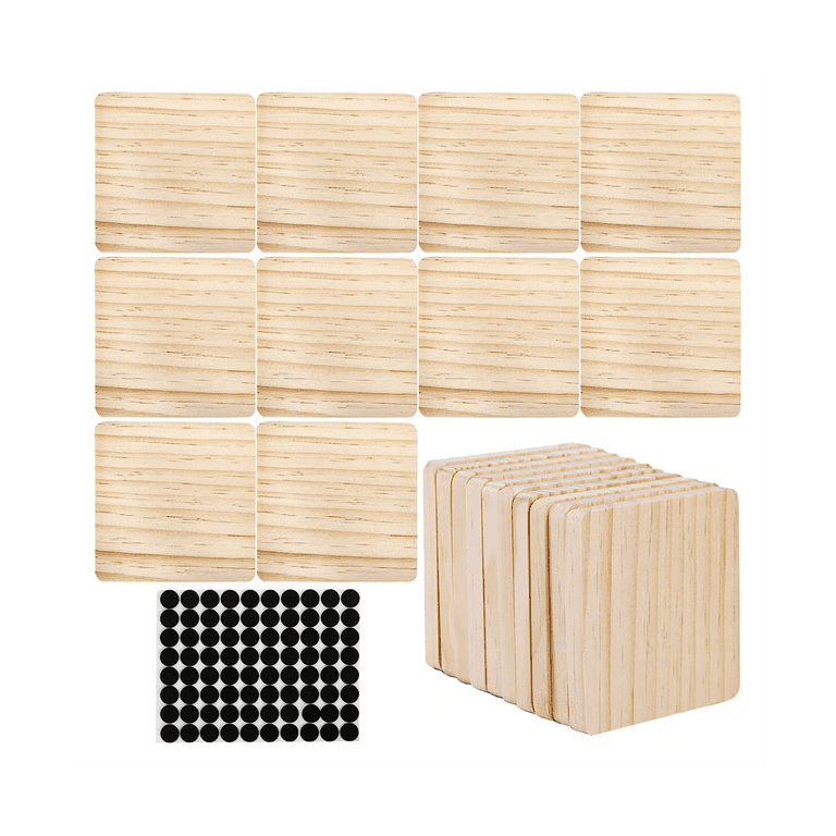 12 Pack Unfinished Wooden Coasters, Blank Wood Crafts Squares for DIY with  Non-Slip Foam Dots (3.7 in)