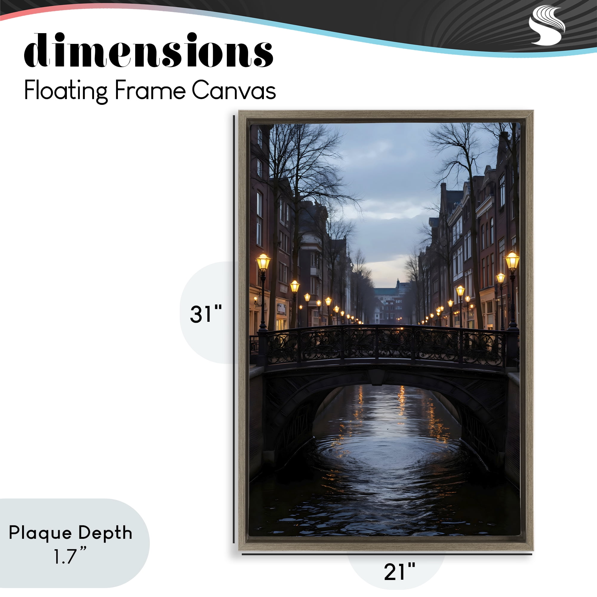Stupell Industries Lantern Light over Quiet Canal Brown Framed Floater Canvas Wall Art, design by Creative Studio