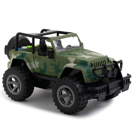 Toy To Enjoy Army Truck Toy with Flashing Light & Sound Effects - Friction Powered Wheels & Openable Doors - Heavy Duty Plastic Military Vehicle Toy for Kids & Children