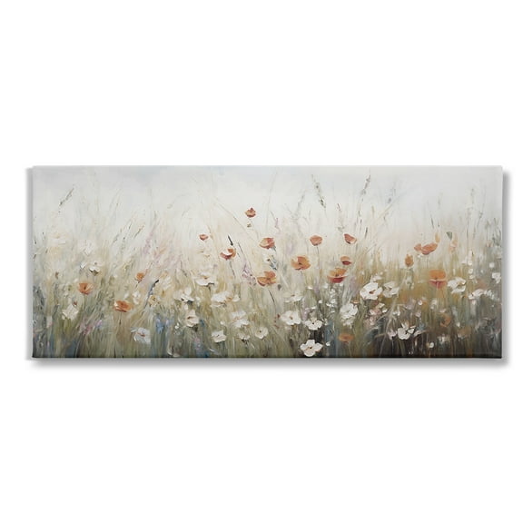 Stupell Industries Neutral Poppy Blooms Botanical & Floral Painting Gallery Wrapped Canvas Art Print Wall Art, 24 x 10
