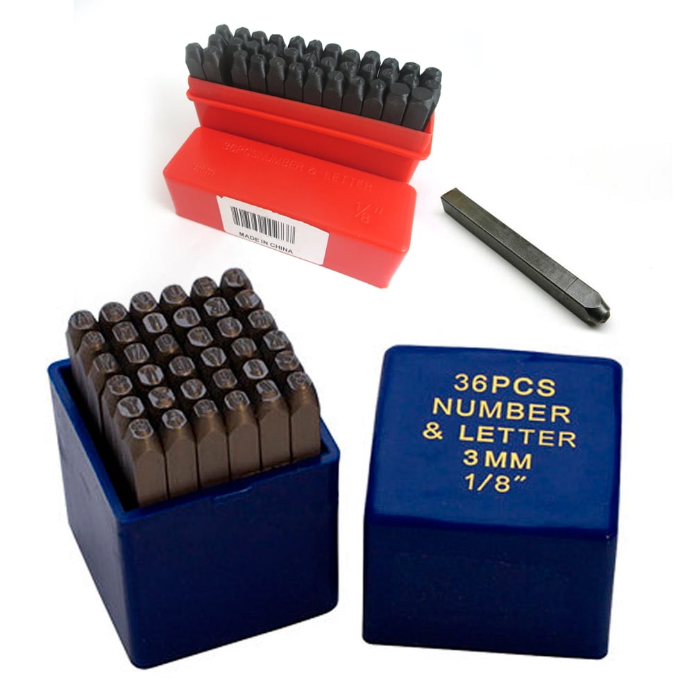 3mm Alfabeto de Acero Carbono/Números Punch Metal Stamp Craft Tool Kit con Caja A-Z+& 