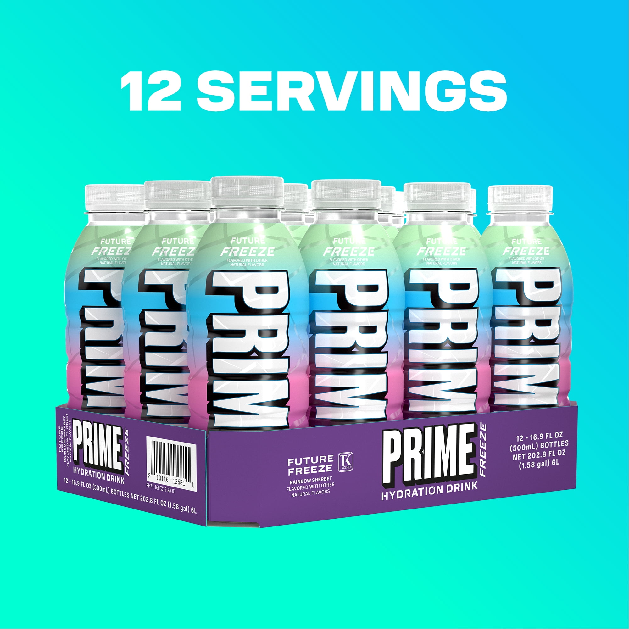 Prime Hydration Sports Drink, Future Freeze, 16.9 fl oz, 12 Pack, Bottles