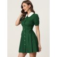 thumbnail image 3 of Vestido Con Botones Y Cordones Con Cuello Peter Pan En Contraste Vintage Para Mujer Verde L, 3 of 5