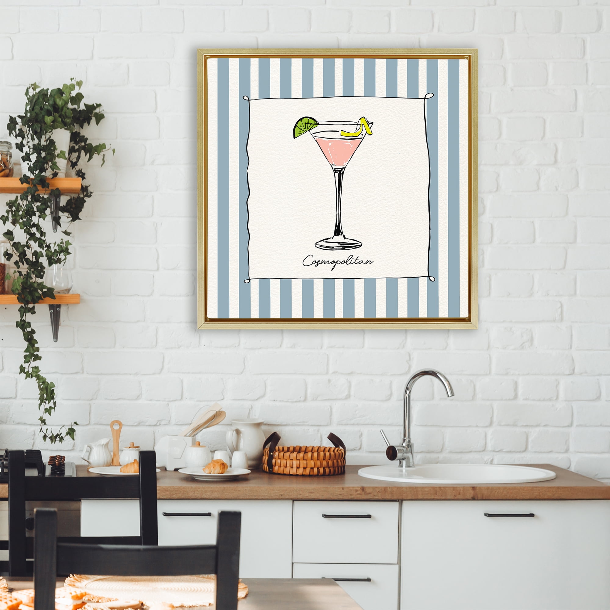 Stupell Industries Cosmopolitan Summer Stripes Gold Framed Floater Canvas Wall Art, design by Susan Jill