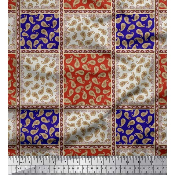 Soimoi Rayon Fabric Check & Paisley Patchwork Printed Craft Fabric by The Yard 56 Inch Wide