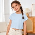 thumbnail image 2 of Tfken Girls Tshirts For Summer Solid Color Short Sleeve Crew Neck Tops Casual Daily Wear Teen Comfortable T-Shirts Blue Size 11-12 Years, 2 of 4