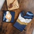 thumbnail image 5 of Blue Gold Marble Kitchen Oven Mitt and Pot Holder Sets 2 Pcs for Baking, Cooking and Grilling, Heat Resistant Up To 392 °F, 5 of 7