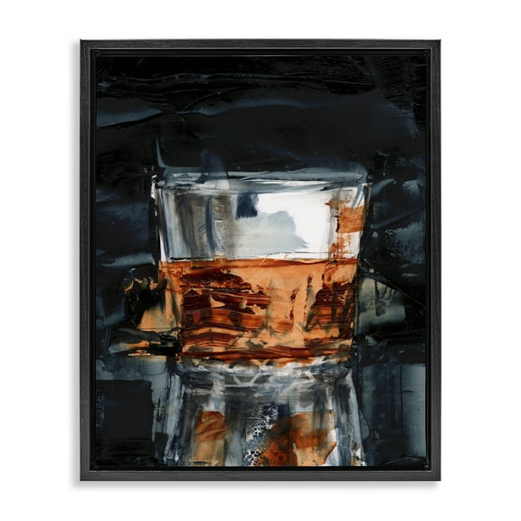 Stupell Industries Whiskey Glass Reflection Food & Beverage Painting Black Floater Framed Canvas Art Print Wall Art, 17 x 21