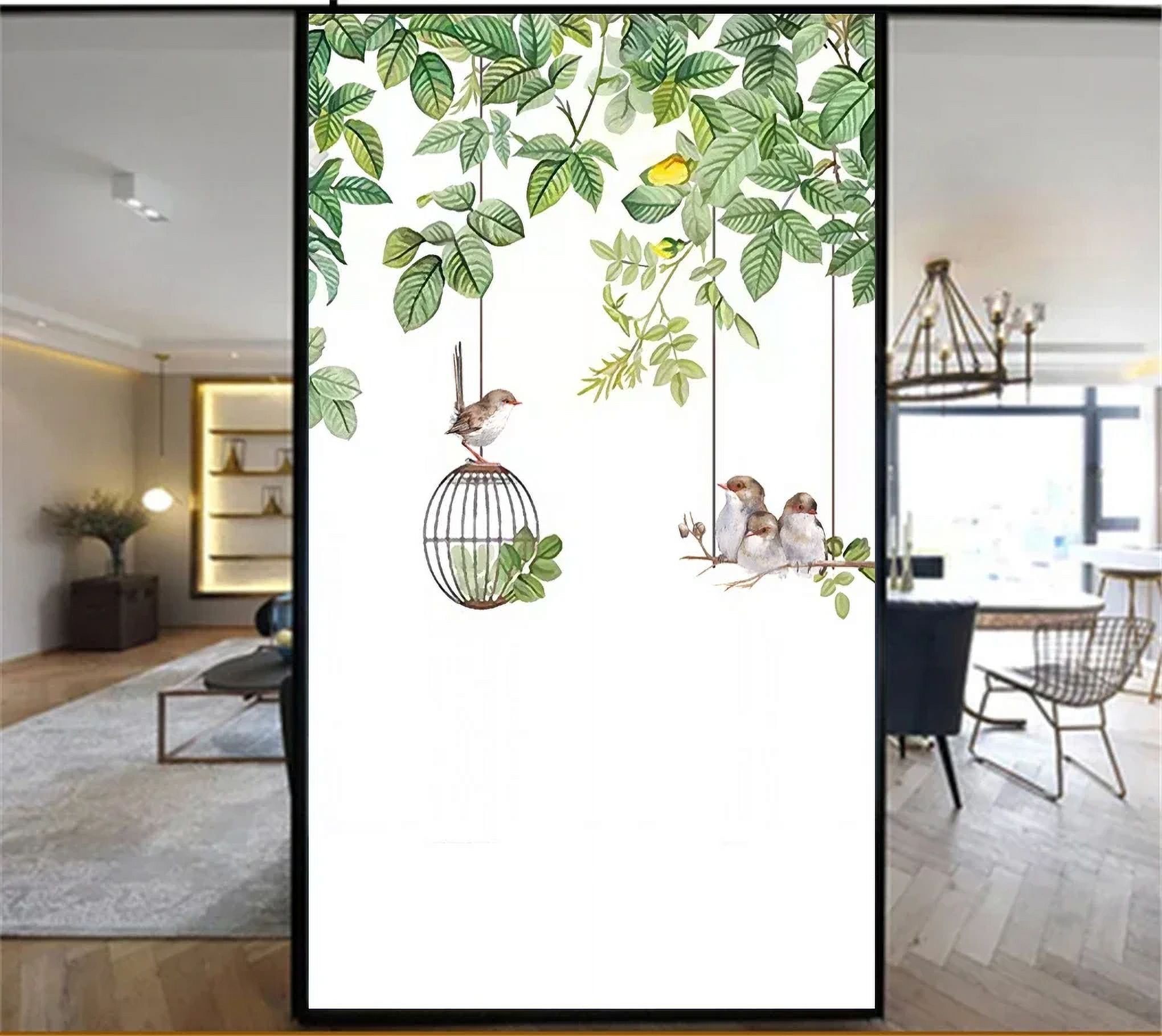 Static Cling Privacy Windows Film Decorative Flowers and BirdsStained Glass Window Stickers Frosted Window Cling
