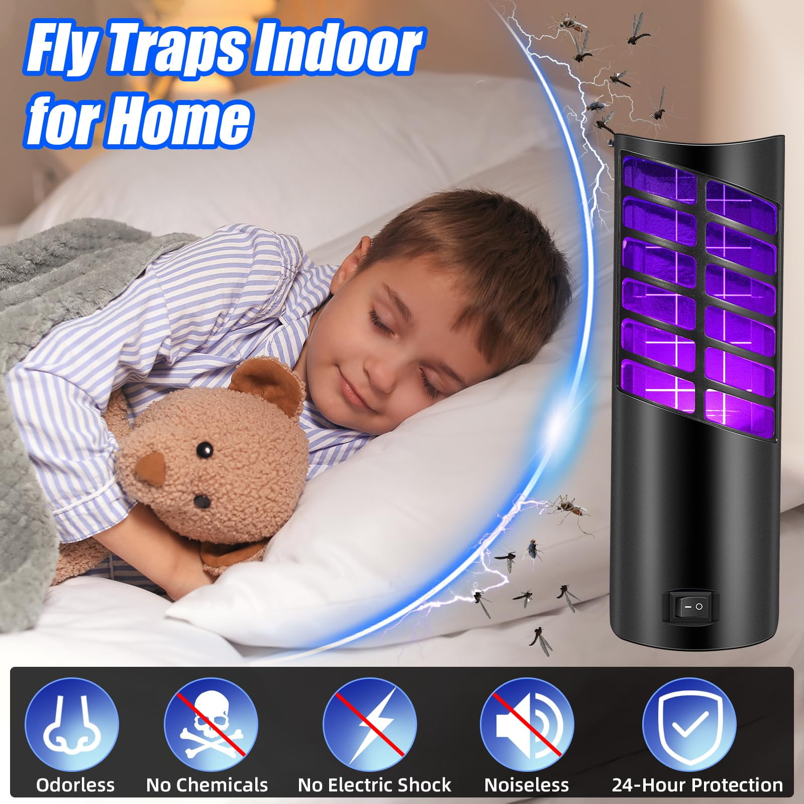Flying Insect Trap Plug in Indoor Bug Zapper with 21 Purple Light Beads for Mosquito Moth Fruit Fly Gnat, Professional Home Flying Insect Killer Catcher, Safe for Kids & Pets (2 Devices+20 Refills)