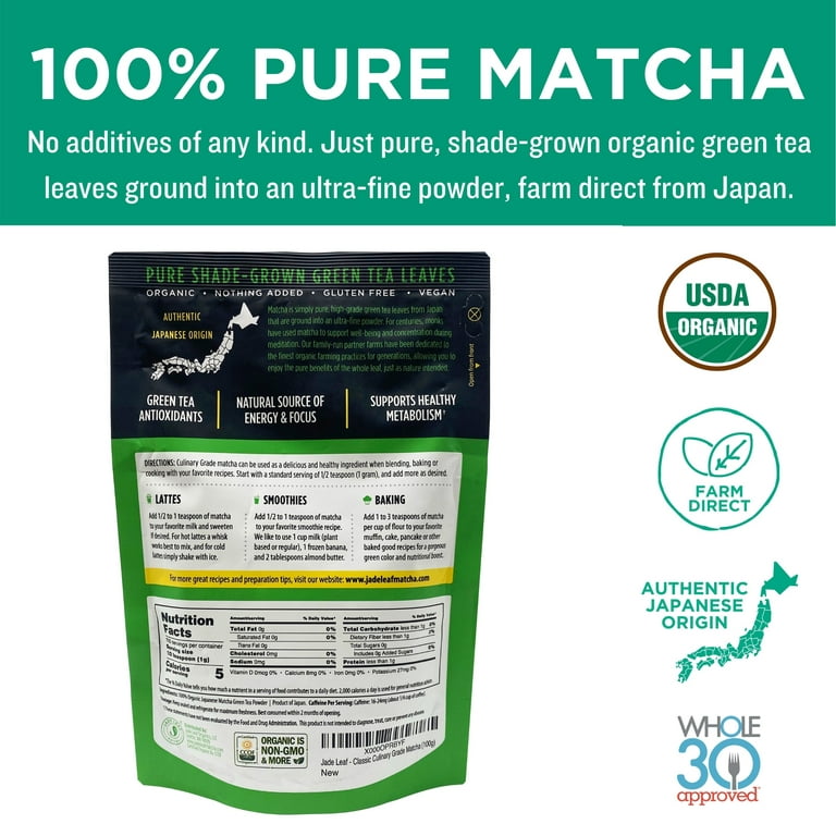 Jade Leaf Organic Matcha Green Tea Powder - Authentic Japanese Origin -  Premium