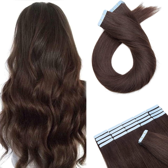 AmPm Hair Extensions for Women Tape In 20pcs 22 Inch 50g /Medium Brown/ Ombre 100% Remy Human Hair Balayage Rooted Hair Invisible Seamless Skin Weft Double Side Tape Hair