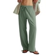 thumbnail image 4 of LWavelet Women's Drawstring Waist Linen Blend Wide Leg Pants with Ankle Ties for Casual & Summer Outfits Mint Green L, 4 of 7