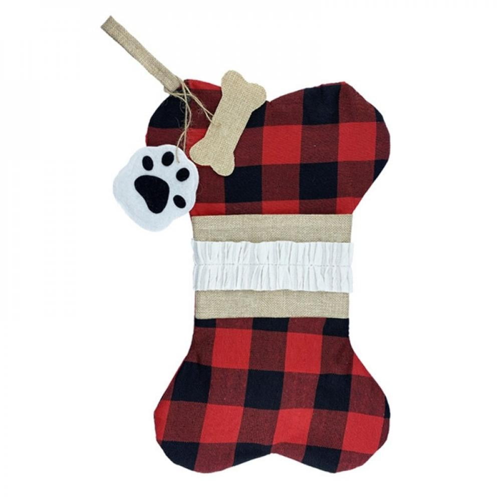 Details about   Pet Cat or Dog Christmas Stocking Xmas Hanging Bone Fish Burlap Plaid Stockings 