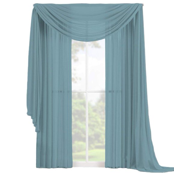 Decotex Ensemble de Rideaux en Voile Transparent Élégant 3 Pcs Comprend 2 Panneaux et 1 Foulard Assortie (120 Pouces Longueur, Bleu Ardoise)