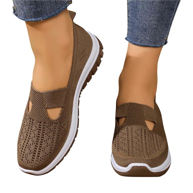 Zapatos ortopédicos para mujer, zapatillas ortopédicas tejidas con soporte de arco ancho, sin cordones, informales, transpirables, suaves y antideslizantes.