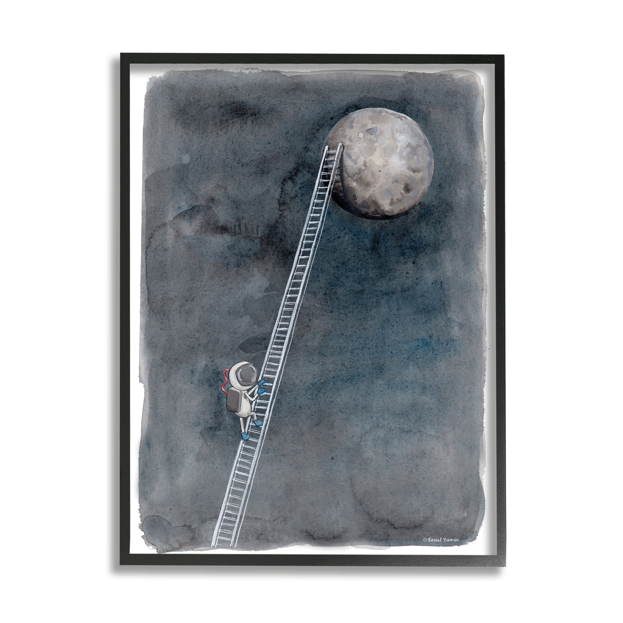 Stupell Industries Astronaut Ladder To Moon Humorous Space Exploration,16 x 20,Designed by Rachel Nieman