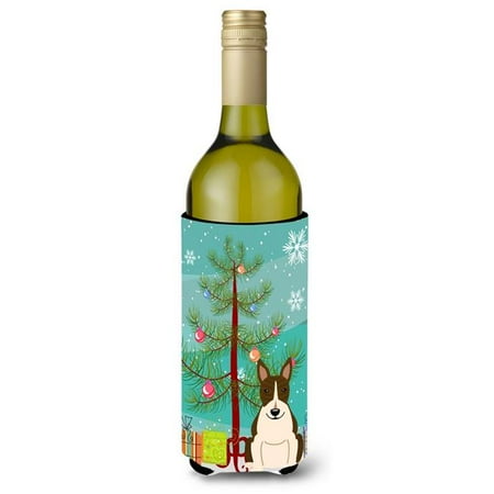

Merry Christmas Tree Bull Terrier Dark Brindle Wine Bottle Beverge Insulator Hugger