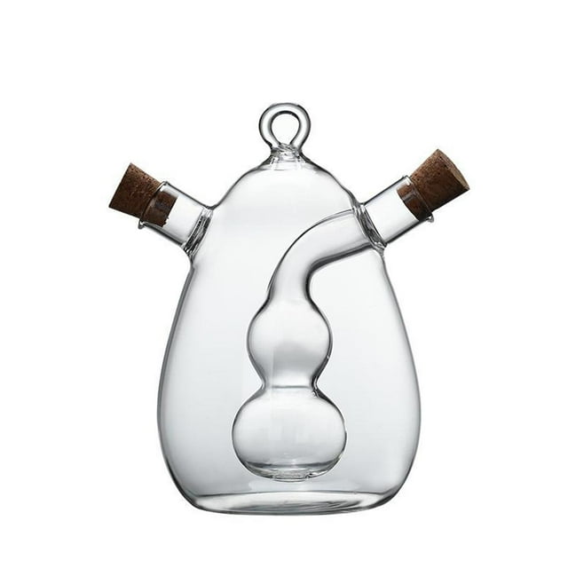 Suministros de botellas de aceite de vidrio con tapones de corcho transparentes, vertedor doble, botellas de vinagrera 2 en 1 para cocinar