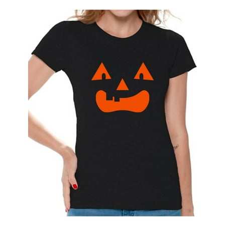 Awkward Styles Jack O'Lantern Pumpkin Shirts for Women Halloween Pumpkin Graphic T-Shirt for Ladies Spooky Orange Pumpkin Tee Fun and Easy Halloween Costume for Women