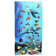 Luxurious - Tropical Fish Turtle Ocean Reef - 100% Cotton Velour Beach Towel  Soft, Absorbent, and Stylish!