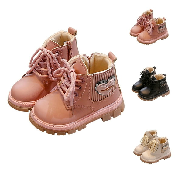 Miluxas Kids Girls Fashion Combat Work Leather Boots Lace up Side Zipper Ankle Boots(Toddler/Little Kid/Big Kid) Pink 12 M(30)
