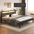 thumbnail image 2 of King Size Bed Frame with Storage Headboard, Metal Platform Bed with LED Lights & Charging Station, Heavy Duty Metal Slats, Gray, 2 of 9