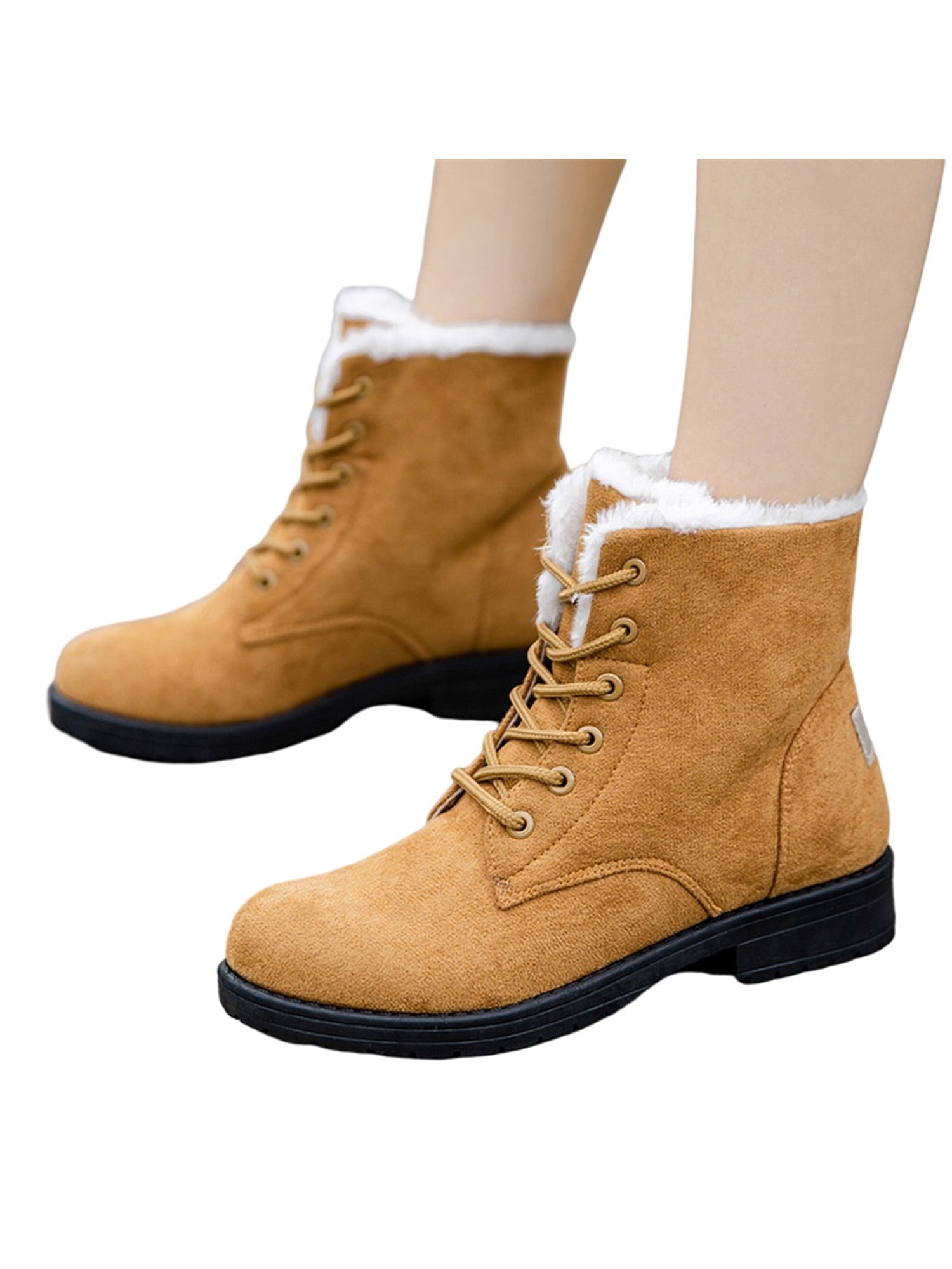 New Womens Ladies Winter Warm Fur Lined Flat Lace Up Snow Ankle Boots Shoes