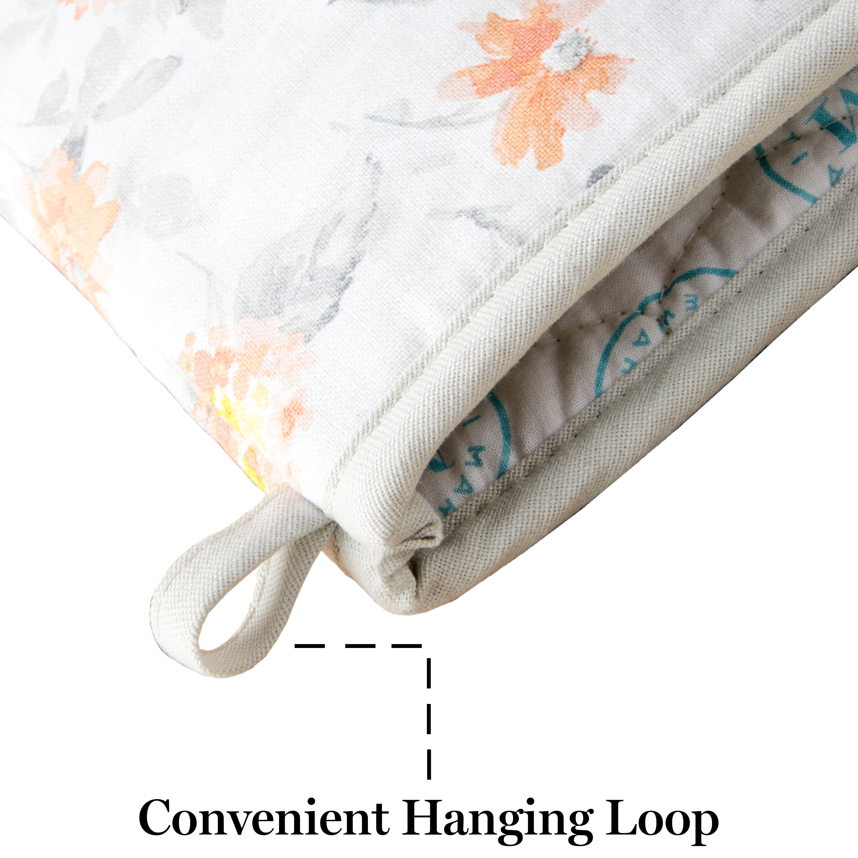 Martha Stewart Amber Floral Oven Mitt & Pot Holder Set 2-Pack, Yellow/Coral, OM: 7"x13" & PH: 7"x10"