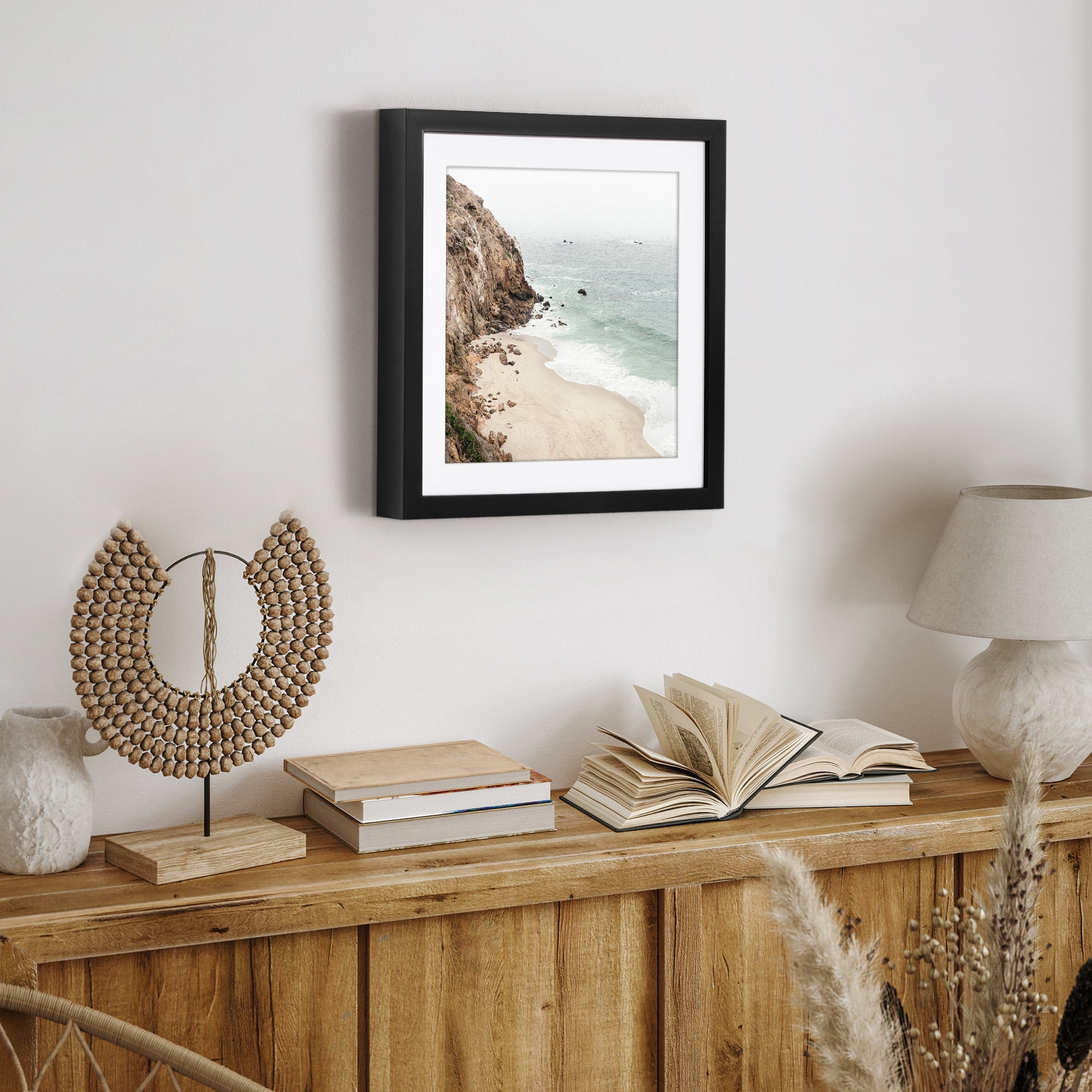 Americanflat 12x12 Picture Frame with Polished Plexiglass with 10x10 Mat Display Photo Soho Collection - Black