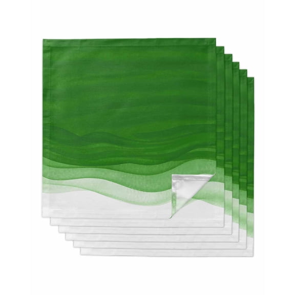 Ombre Green Waves Cloth Napkins Set of 6 Reusable Dinner Napkins, Abstract Art Gradient Modern Cocktail Napkin Washable Table Napkins for Wedding/Holiday Party/Baby Shower 20"x20"