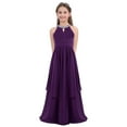 thumbnail image 4 of Raenseen Big Girls Sleeveless Sequined Halter Flower Girl Dress Chiffon Wedding Bridesmaid Dresses Purple 16, 4 of 9