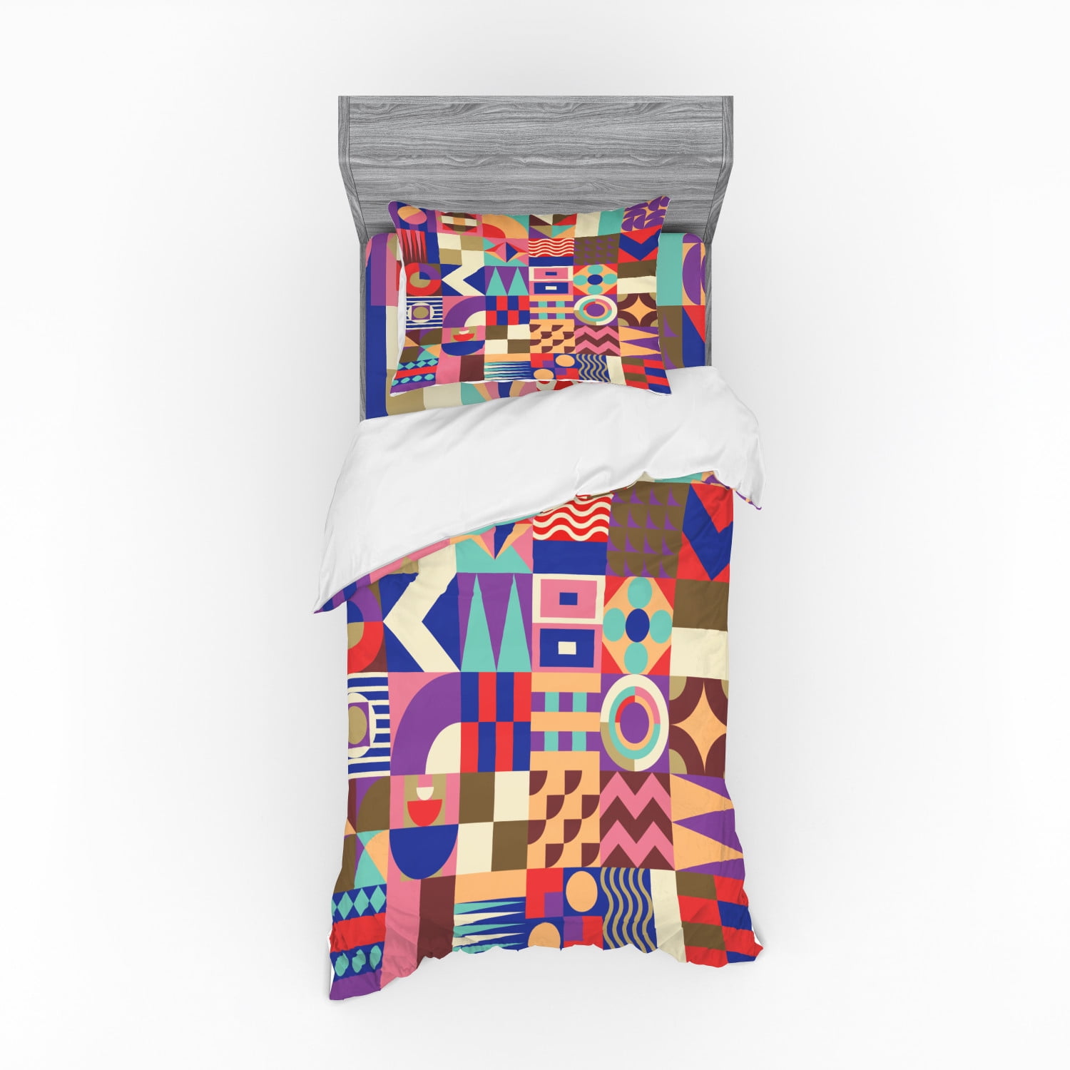 Geometric Duvet Cover Set Patchwork Of Geometric Mosaic Tiles Including Different Styles Of Modern Shapes Bedding Set With Shams And Fitted Sheet 3 Sizes By Ambesonne Walmart Com Walmart Com