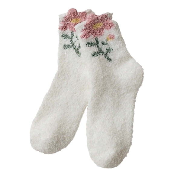 CUZIBR Cozy Socks For Women Cartoon Animal Pattern Winter Warm Slipper Socks Non Slip Thicken Plush Stockings Sleeping Comfy Dailywear,White,One Size
