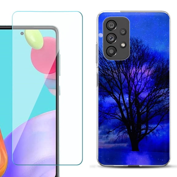 Slim-Fit Fashion Phone Case for Samsung Galaxy A53 5G, with Tempered Glass Screen Protector, by OneToughShield ® - Night Tree