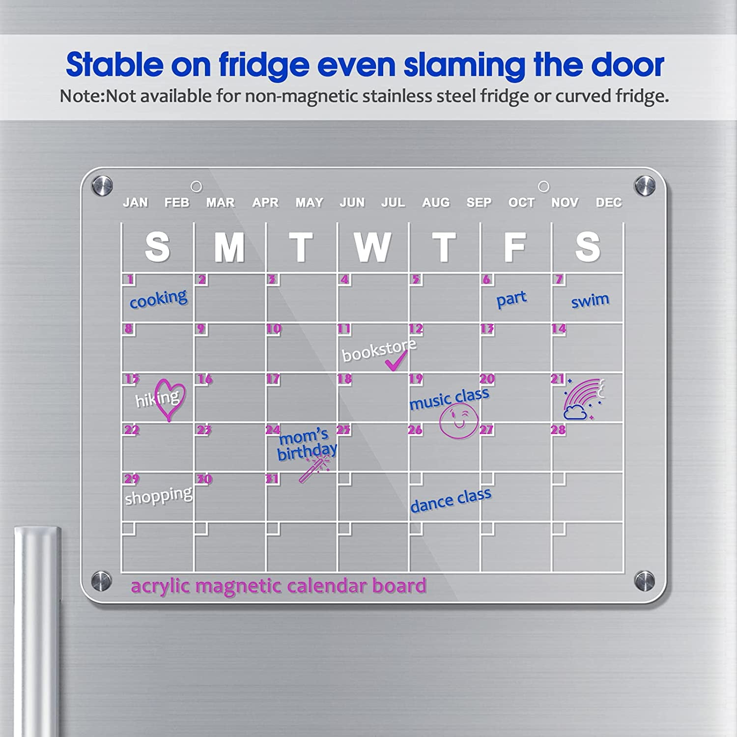 Monthly Planner Acrylic Magnetic Dry Erase Board, Adhesive Board with 6 Pens