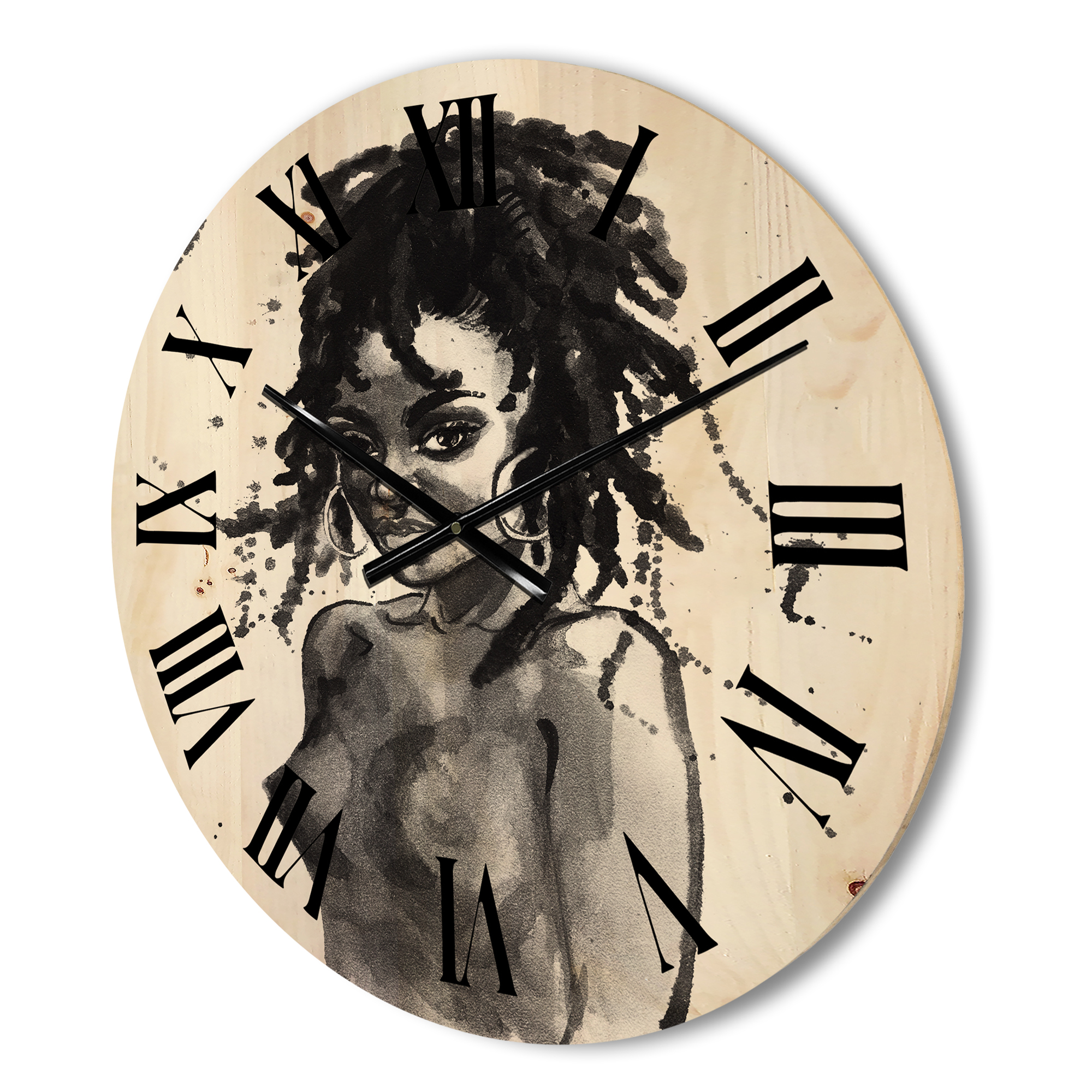 Designart 'Black and White Portrait of African American Woman V' Modern Wood Wall Clock