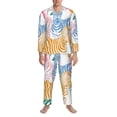 thumbnail image 3 of Salouo Zebra Colourful Print Button-Front Long Sleeve Pajama Set for Men, Soft 2Pjs Men's Long Sleeve Sleepwear-Large, 3 of 7