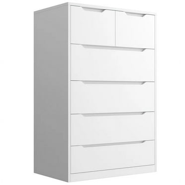 Dresser for Bedroom, Lofka 6 Drawers Dresser with Cutout Handles, Wood Storage Cabinet for Living Room, White