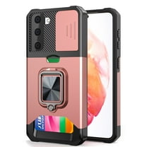 Kickstand Case for Samsung Galaxy S22 Ultra, Dteck Slide Cover Heavy Duty Armor with Rotate Ring Stand Card Holder Slot, Support Car Magnetic Mount, Shockproof Wallet Cover,Rosegold