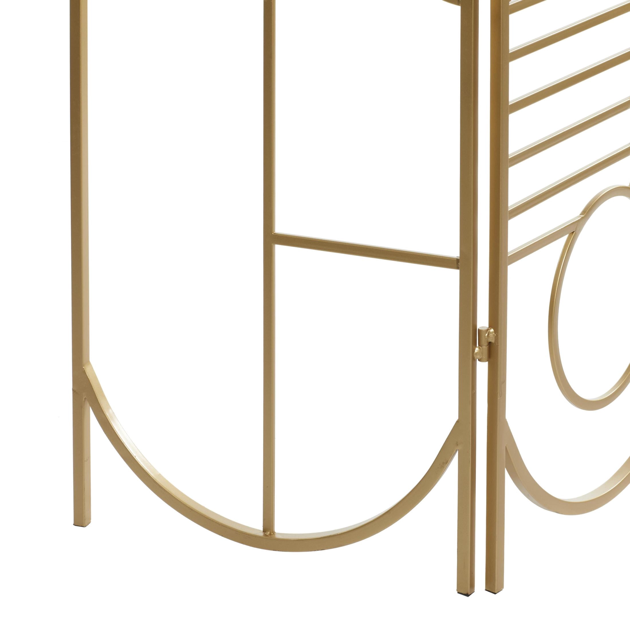 DecMode Modern 3 Panel Metal Room Divider Screen with Geometric Pattern and Gold Finish, 50"W x 69"H