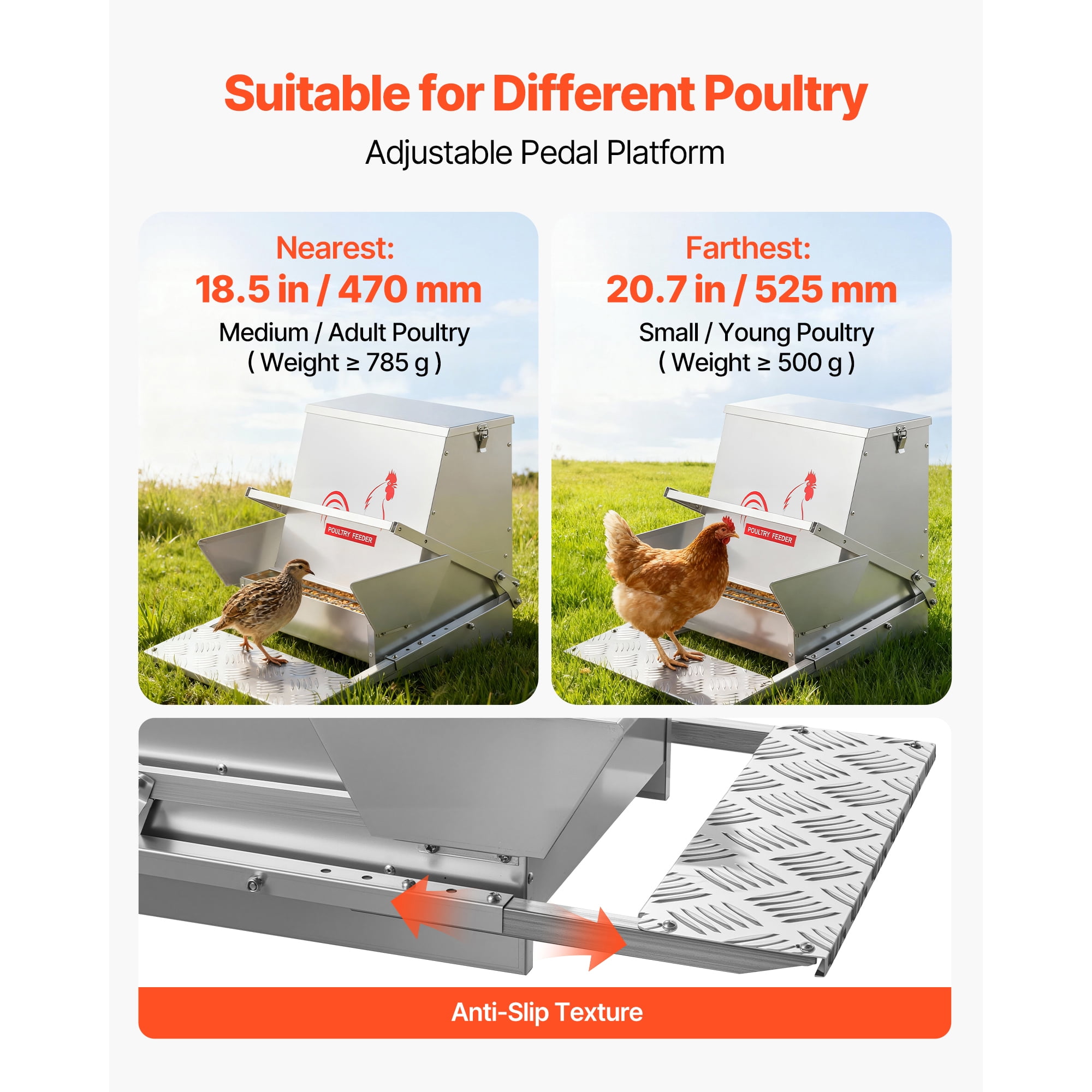 KFFKFF Automatic Poultry Feeder, 40 lbs Capacity, Weather-Resistant Treadle Feeder with Secure Lid, Minimal Feed Waste, Durable Galvanized Steel Design, Suitable for Outdoor Use with Chickens