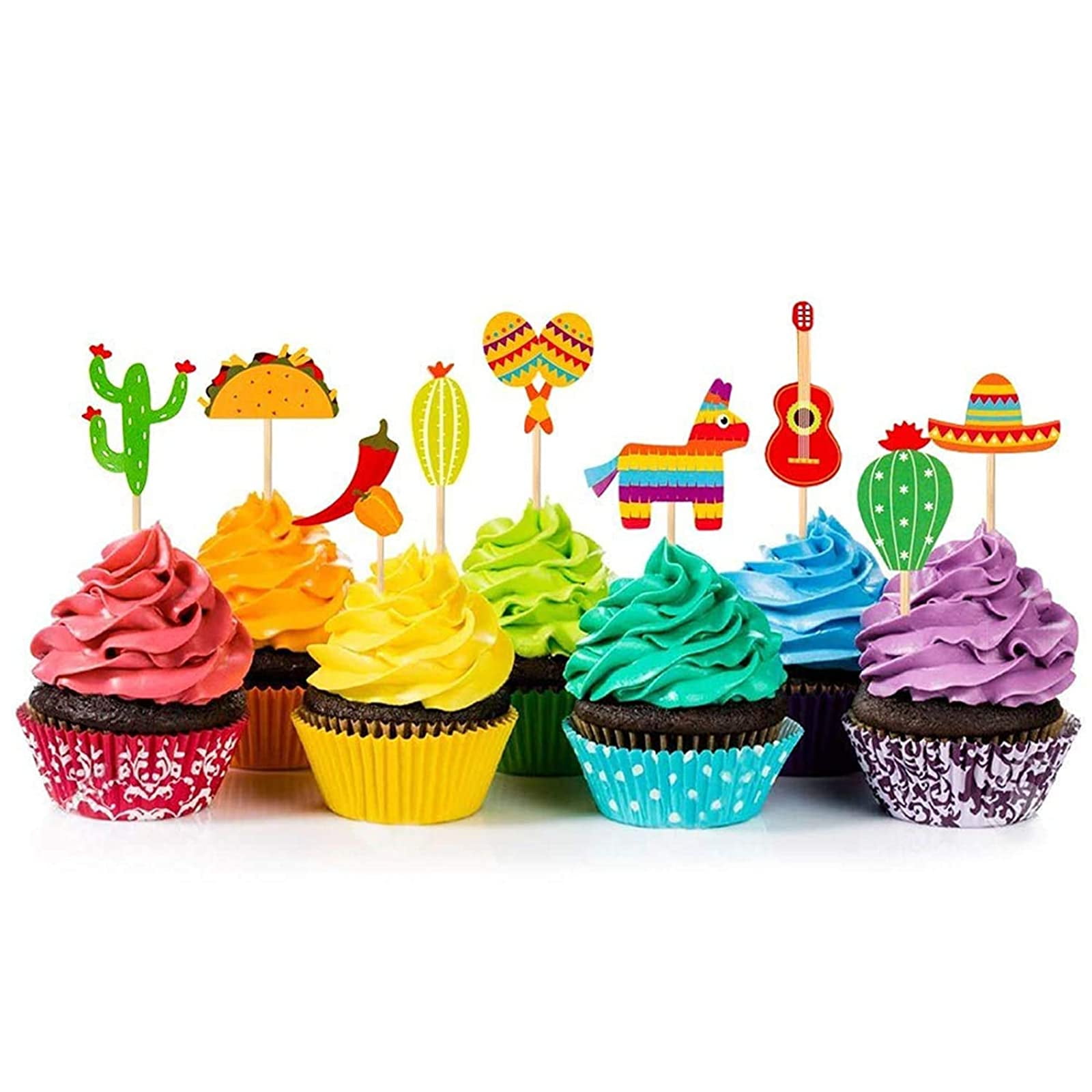 36 Pcs Fiesta Cupcake Topper Mexican Theme Cake Decoration for Mexican