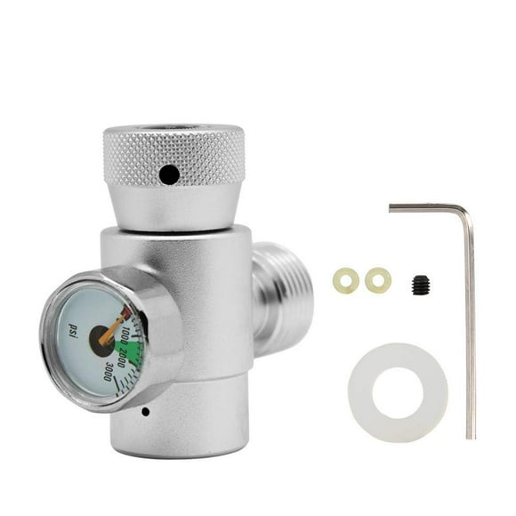 Simlug CO2 Mini Regulator, Keg Charger Refill Adapter Connector Kit for Paintball Tanks SodaStream Filling Tank Cylinder(Silver with Meter)