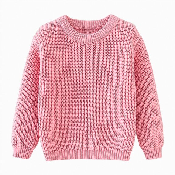 Splozh Boys Sweaters 12 18 24 Months 3T 4T 5T Girls Long Sleeve Shirts Knit Sweaters Kids Tops Crew Neck Casual Tees Basic Undershirts,Hot Pink,4-5 Years